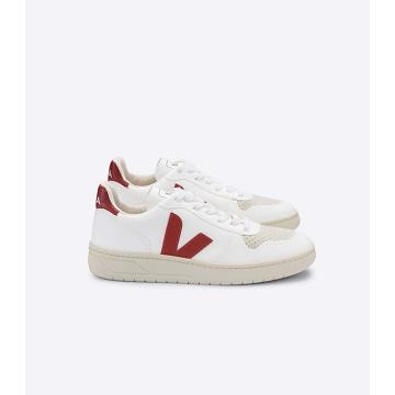 White/Red Women's Veja V-10 CWL Sneakers | AU 638NWY